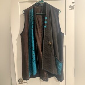 Trendy artsy vest - flowy. Two for the price of one. Red and aqua blue